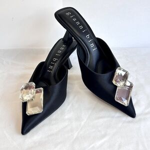 Gianni Bini Small SquareToe Low Heels Sandals Slip On Mules Rhinestone